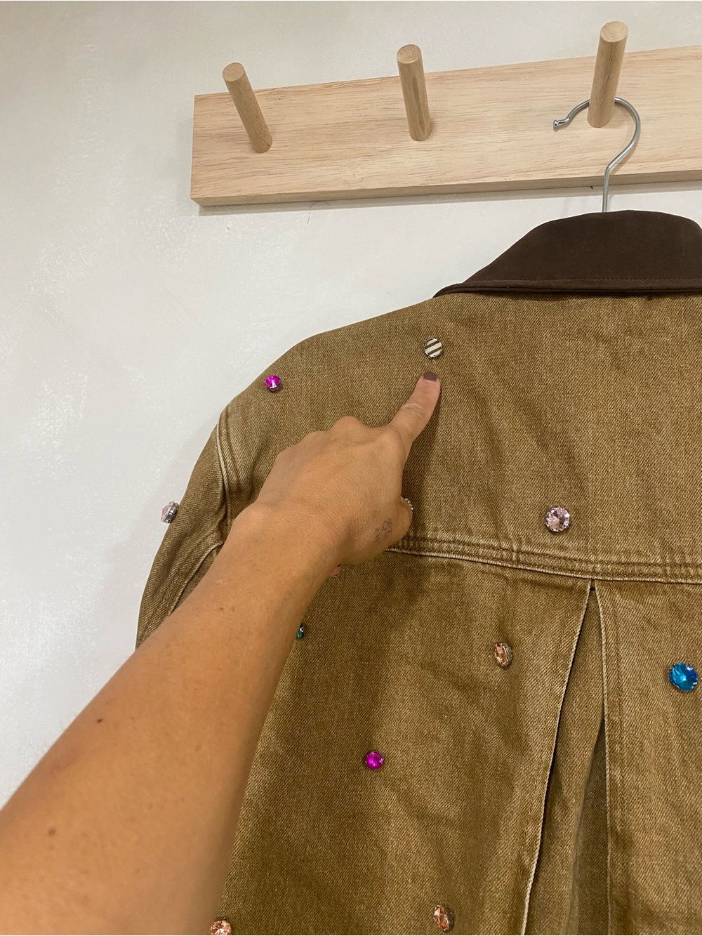 Avec Les Filles Embellished Cropped Barn Jacket Tan Brown Medium - Picture 11 of 14